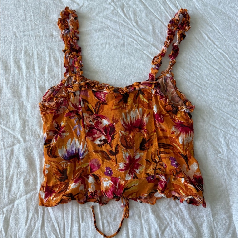 H&M Orange Floral Ruffle Tie-Front Camisole